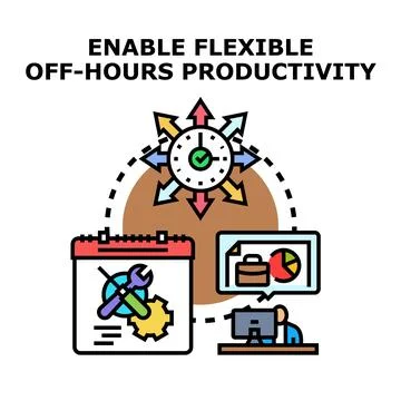 Flexible off hours productivity concept work management illustration Stock Illustration