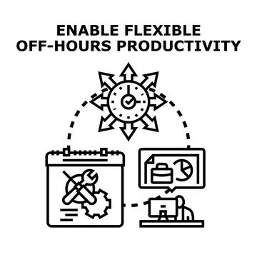 Flexible off hours productivity concept work management illustration Stock Illustration