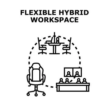 Flexible hybrid workspace concept with remote and in office setups Stock Illustration