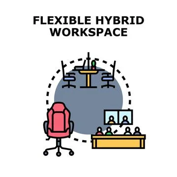 Flexible hybrid workspace concept with remote and in office setups Stock Illustration