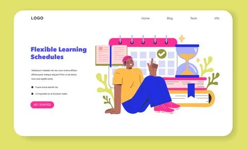 Flexible Learning Schedules concept A student with a calendar and hourglass Stock Illustration