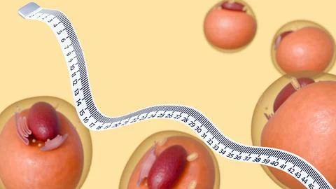 A flexible measuring tape wrapping around brown human adipocytes or fat cells Stock Illustration