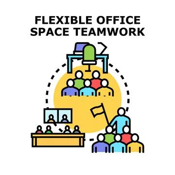 Flexible office space teamwork concept vector illustration Stock Illustration