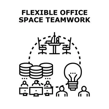 Flexible office space teamwork concept with coworking solutions Stock Illustration