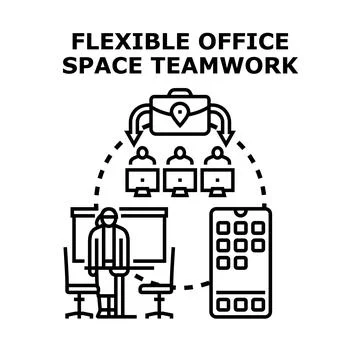 Flexible office space teamwork concept illustration 스톡 일러스트