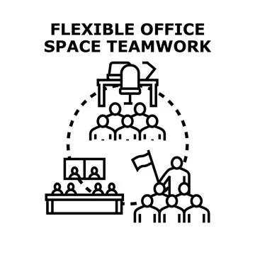Flexible office space teamwork concept vector illustration Stock Illustration
