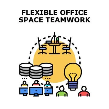 Flexible office space teamwork concept with coworking solutions Stock Illustration