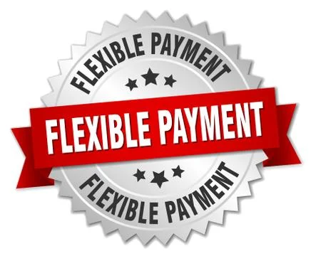 Flexible payment round isolated silver badge Stock Illustration