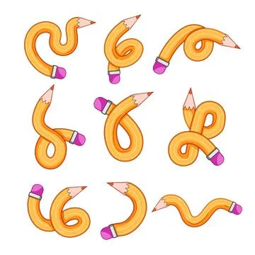 Flexible pencils bending in various creative shapes Illustrazione stock