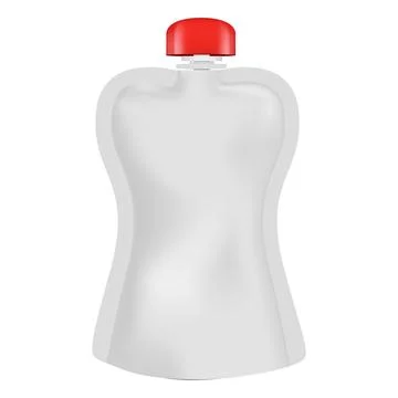 Flexible pouch up bag mockup with red spout lid, vector realistic 3D doy-pack Stock Illustration
