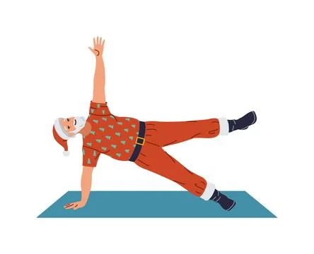 Flexible Santa practicing yoga flat color vector character Stock Illustration