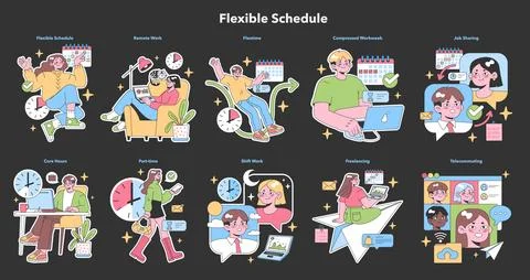 Flexible Schedule set. Flat vector illustration Stock Illustration