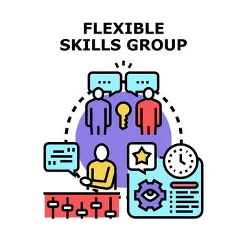 Flexible skills group developing business solution concept Stock Illustration