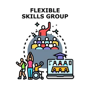 Flexible skills group learning adaptation development Stock Illustration