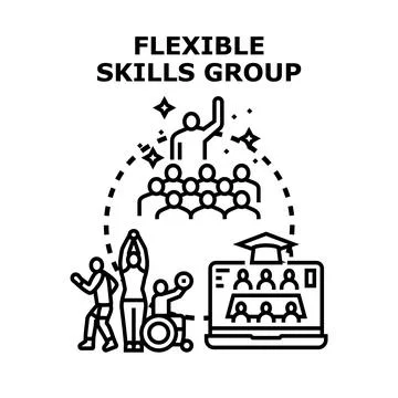 Flexible skills group learning adaptation development Stock Illustration