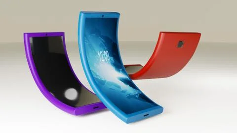 Flexible Smartphone. 3D Rendered Model of the Cell Phone with Flexible body  Stock Illustration