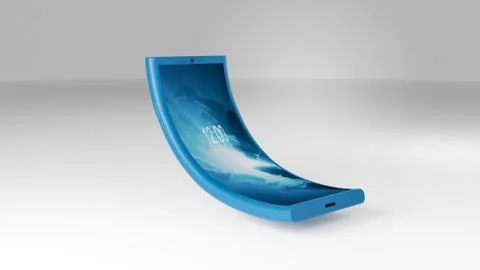 Flexible Smartphone. 3D Rendered Model of the Cell Phone with Flexible body  Illustrazione stock