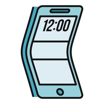Flexible smartphone bending with digital clock display icon Stock Illustration