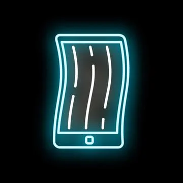 Flexible smartphone display icon glowing with neon light Stock Illustration