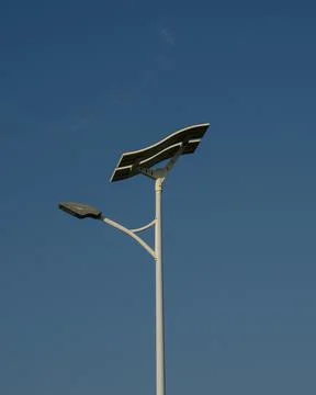 Flexible Solar Panel Lighting Pole on sky background Stock Photos