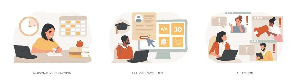 Flexible study plan isolated concept vector illustration set. Stock Illustration