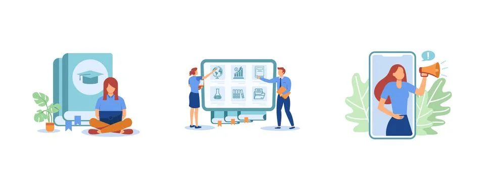 Flexible study plan. Personalized learning, course enrollment, attention, app 스톡 일러스트