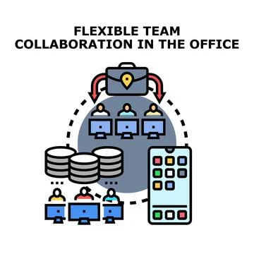 Flexible team collaboration in the office concept working Stock Illustration