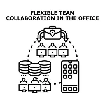 Flexible team collaboration in the office concept working Stock Illustration