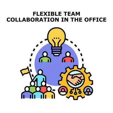 Flexible team collaboration working office business concept Stock Illustration