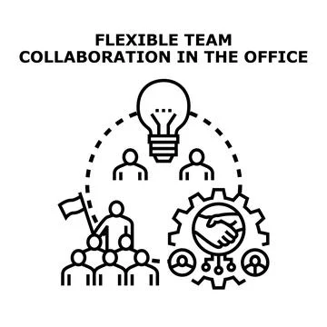 Flexible team collaboration working office business concept Stock Illustration