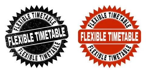FLEXIBLE TIMETABLE Black Rosette Stamp Seal with Grunge Texture Stock Illustration