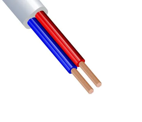 Flexible two-wire electrical copper cable isolated on white background. Copper Stock Illustration