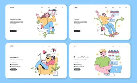 Flexible Work Arrangements set. Flat vector illustration Stock Illustration