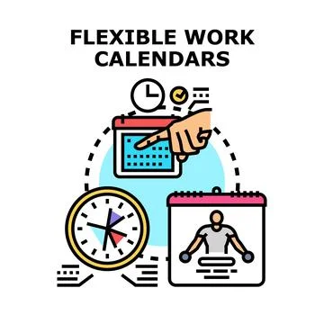 Flexible work calendars concept for time management and balanced life Stock Illustration