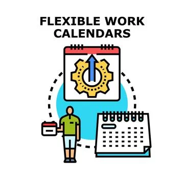 Flexible work calendars managing time and schedule planning Ilustração Stock