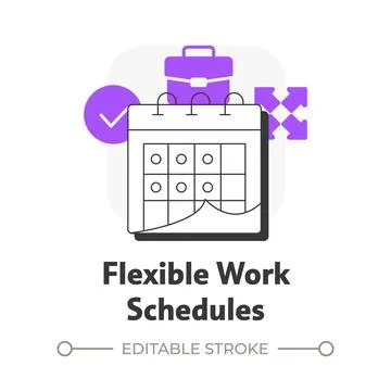 Flexible work schedules flat outline concept icon Stock Illustration
