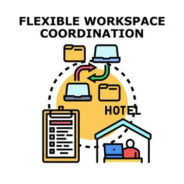 Flexible workspace coordination concept with remote teamwork Stock Illustration