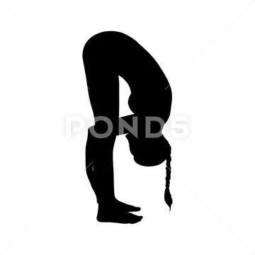 Flexible yogi woman silhouette. Hatha yoga forward fold pose. Vector ...