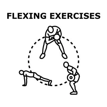 Flexing exercises training routine for muscle development Stock Illustration