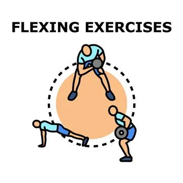 Flexing exercises training routine for muscle development Stock Illustration