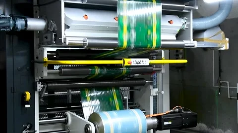 Flexo press for printing label Stock Footage 310052708