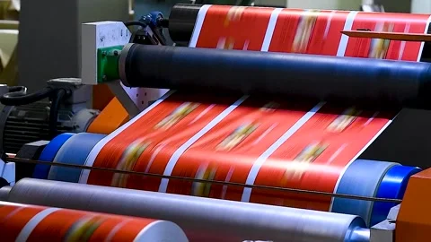 Flexo press for printing label Stock Footage 320997696