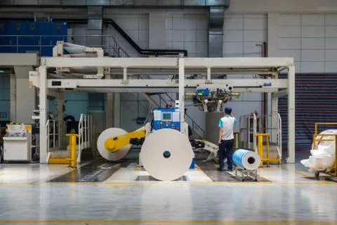 Flexographic Printer Paper Feed Rolls In Operation Stock Photos