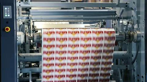 Flexographic printing machine with an ink tray, ceramic anilox roll, Stock Footage 235908293