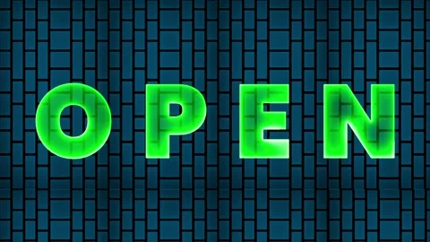 Flickering blinking blue neon sign on black background, open shop bar sign .. Stock Footage 298926362