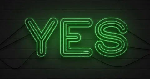 Flickering blinking green neon sign on brick wall background, yes affirmative Video stock 76237992