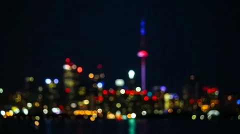 Flickering Bokeh Lights of Toronto Skyline at Night, Canada Stock Footage 40457377
