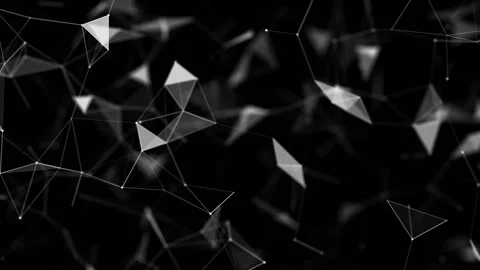 Flickering dots, triangles and connecting lines dance in space. Depth of field Stock Footage 96145688