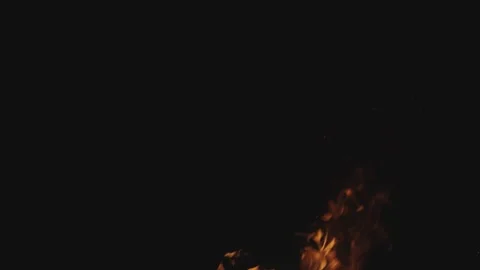 Flickering flames of bonfire rising against pitch black dark background in .. Stock Footage 337404291