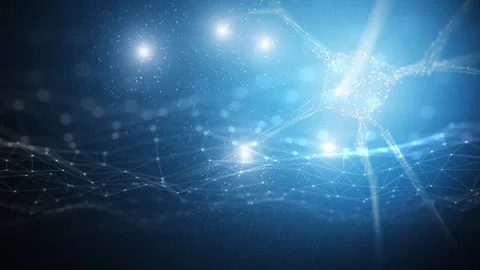 Flickering glow nerve cell with digital ai network background Stock Footage 338405722